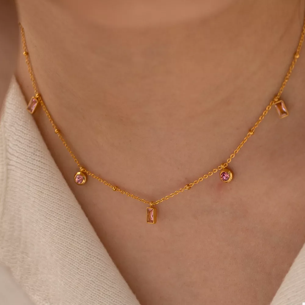18K Gold-Plated Rhinestone Geometric Adjustable Necklace, image 3