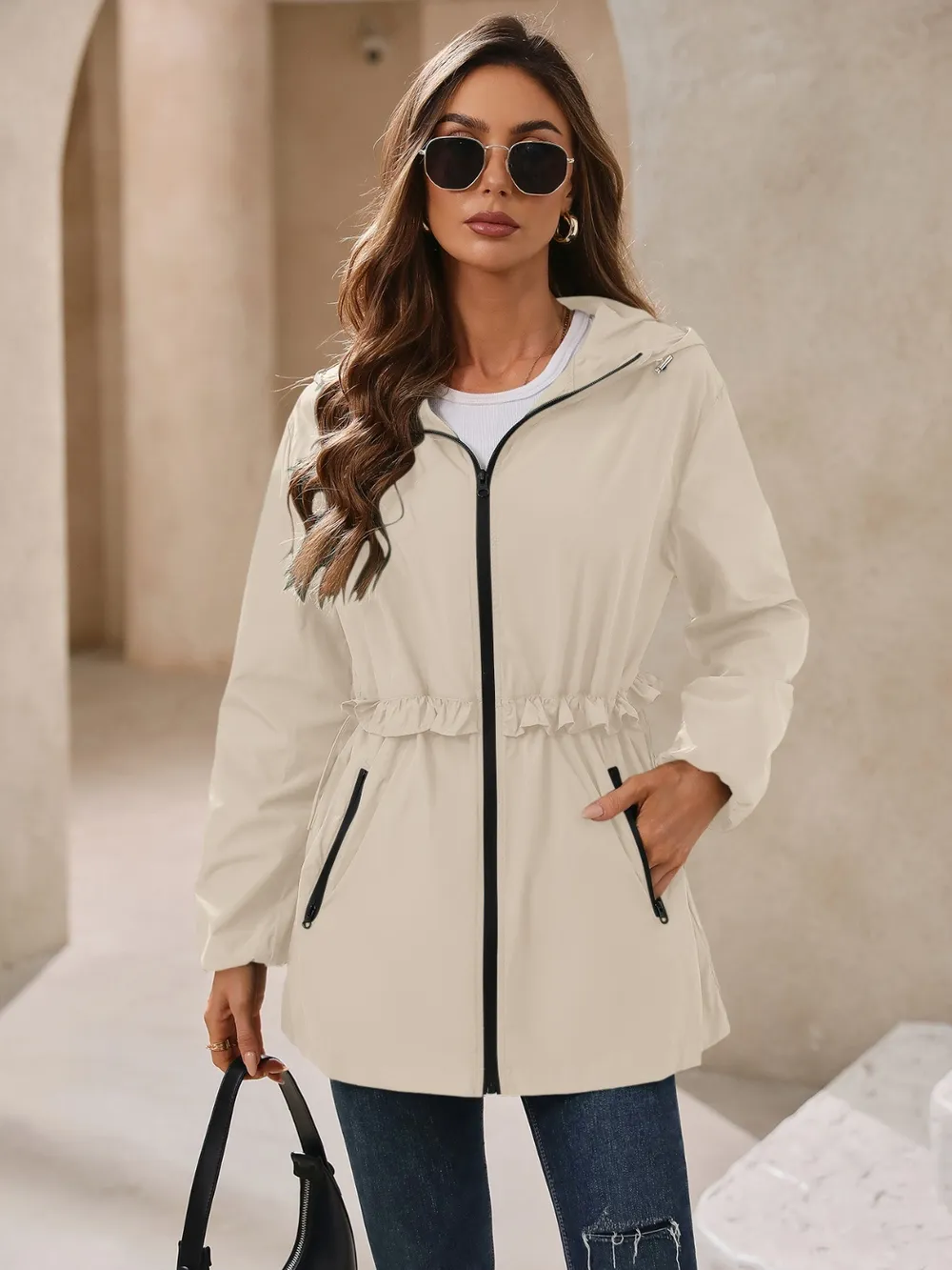 Outdoor Waterproof Long Sleeve Hooded Windbreaker, image 18