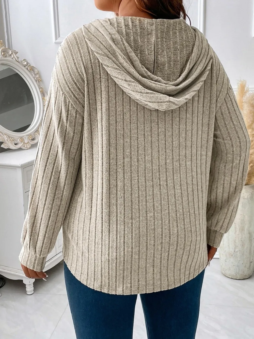 Plus Size Drawstring Dropped Shoulder Hooded T-Shirt, image 6