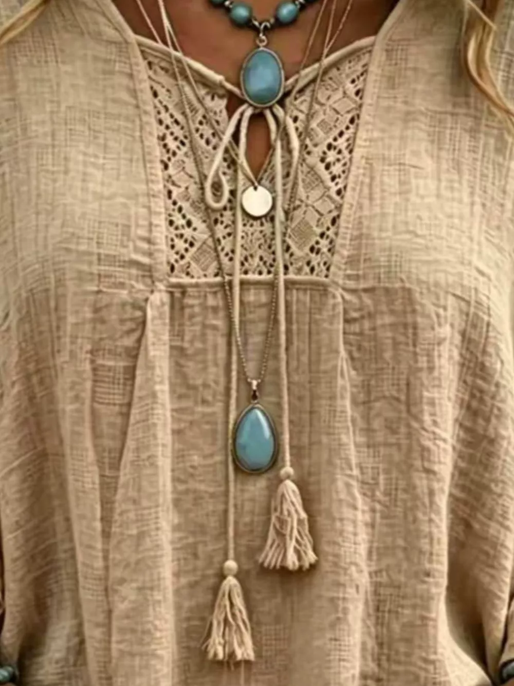 Full Size Tassel Tie Neck Ruffled Hem Blouse Plus Size, image 6