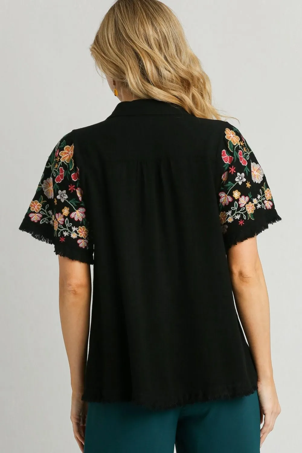 Full Size Linen Shirt with Embroidered Sleeves Plus Size, image 3