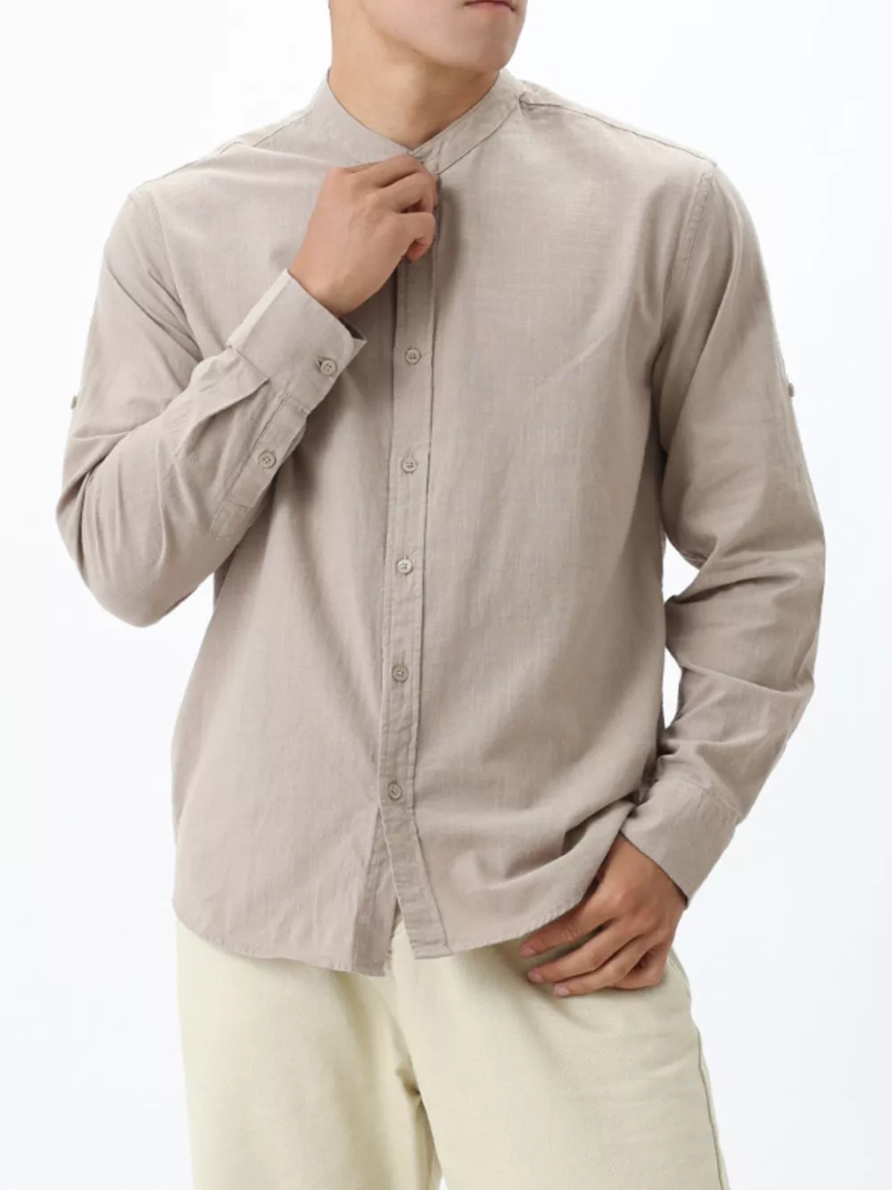 Men's Casual Mandarin Collar Long Sleeve Shirt, image 9