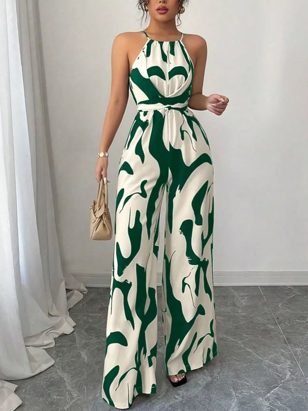 Abstract Print Sleeveless Wide Leg Jumpsuit, image 9
