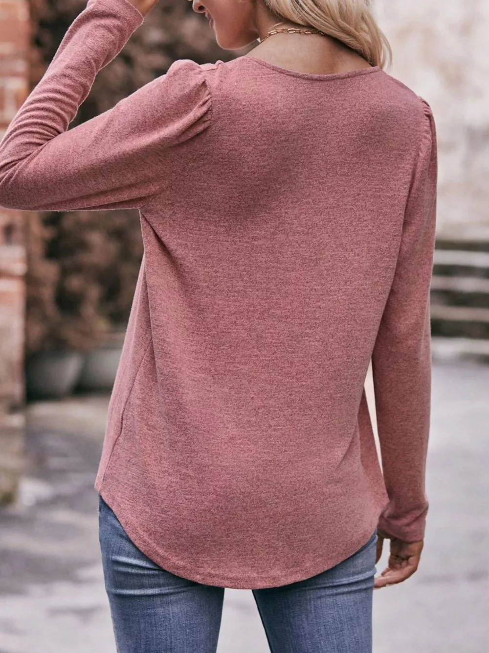 Pleated Square Neck Long Sleeve T-Shirt, image 21