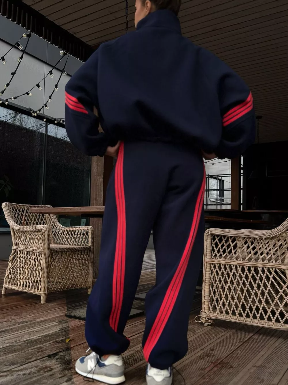 Contrast Striped Zip Up Top and Pants Set, image 9