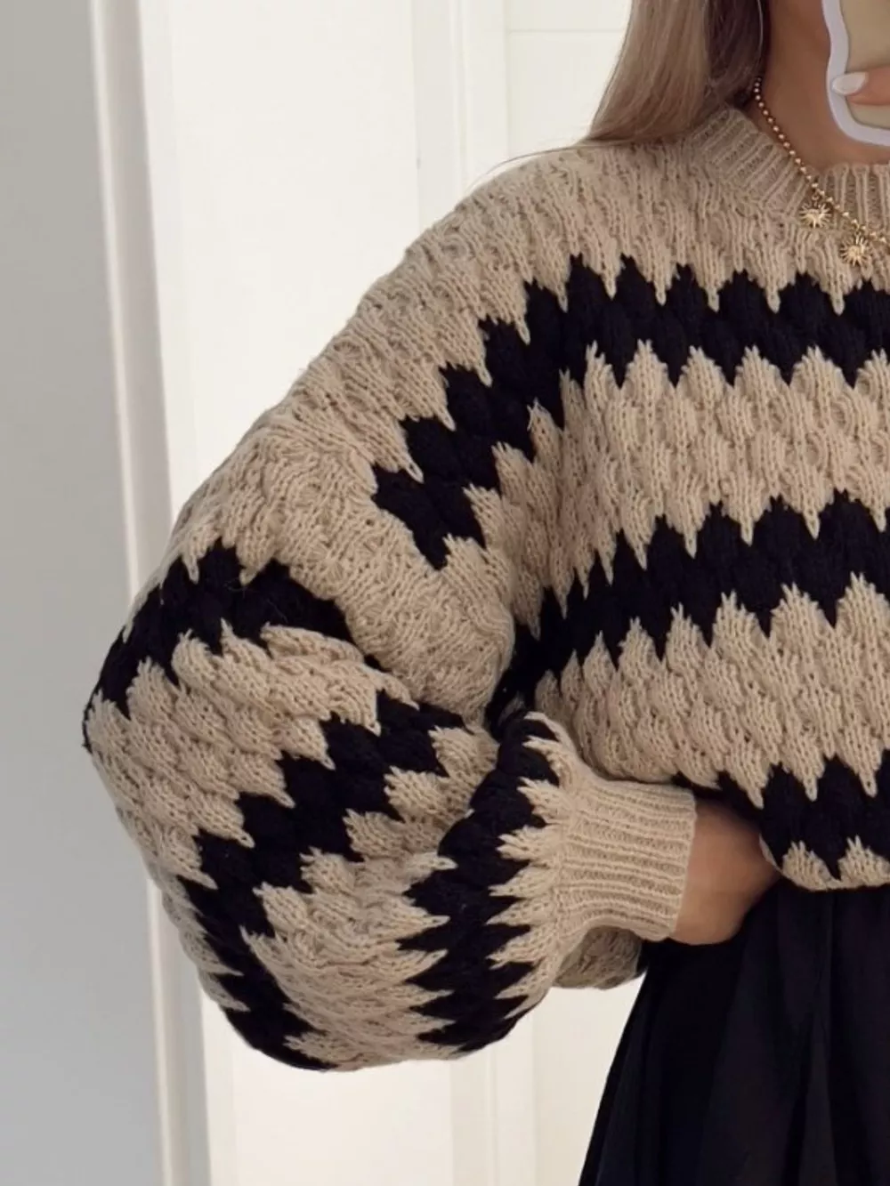 Striped Round Neck Dropped Shoulder Sweater, image 8