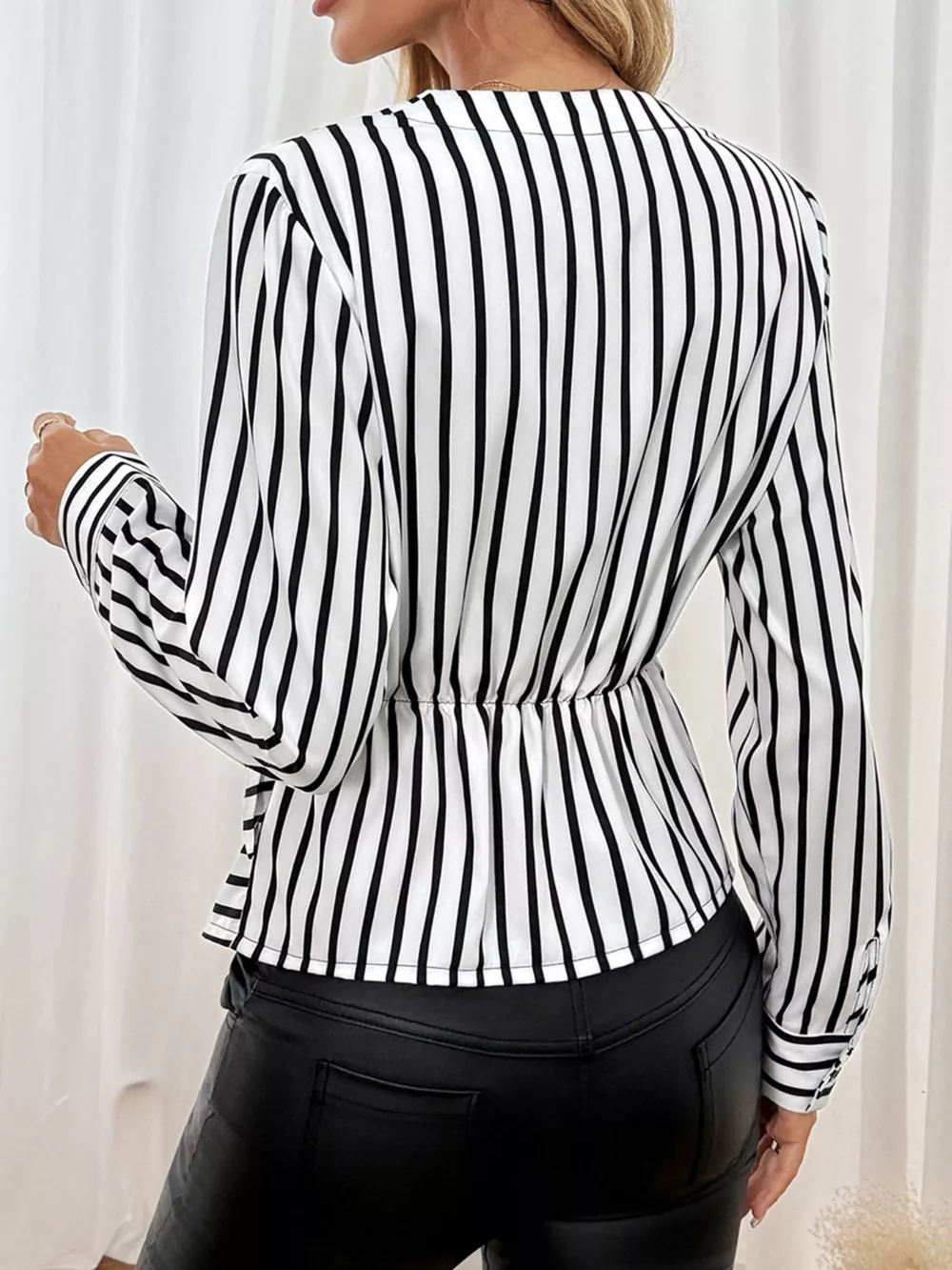 Striped Color Block Surplice Shirt, image 6