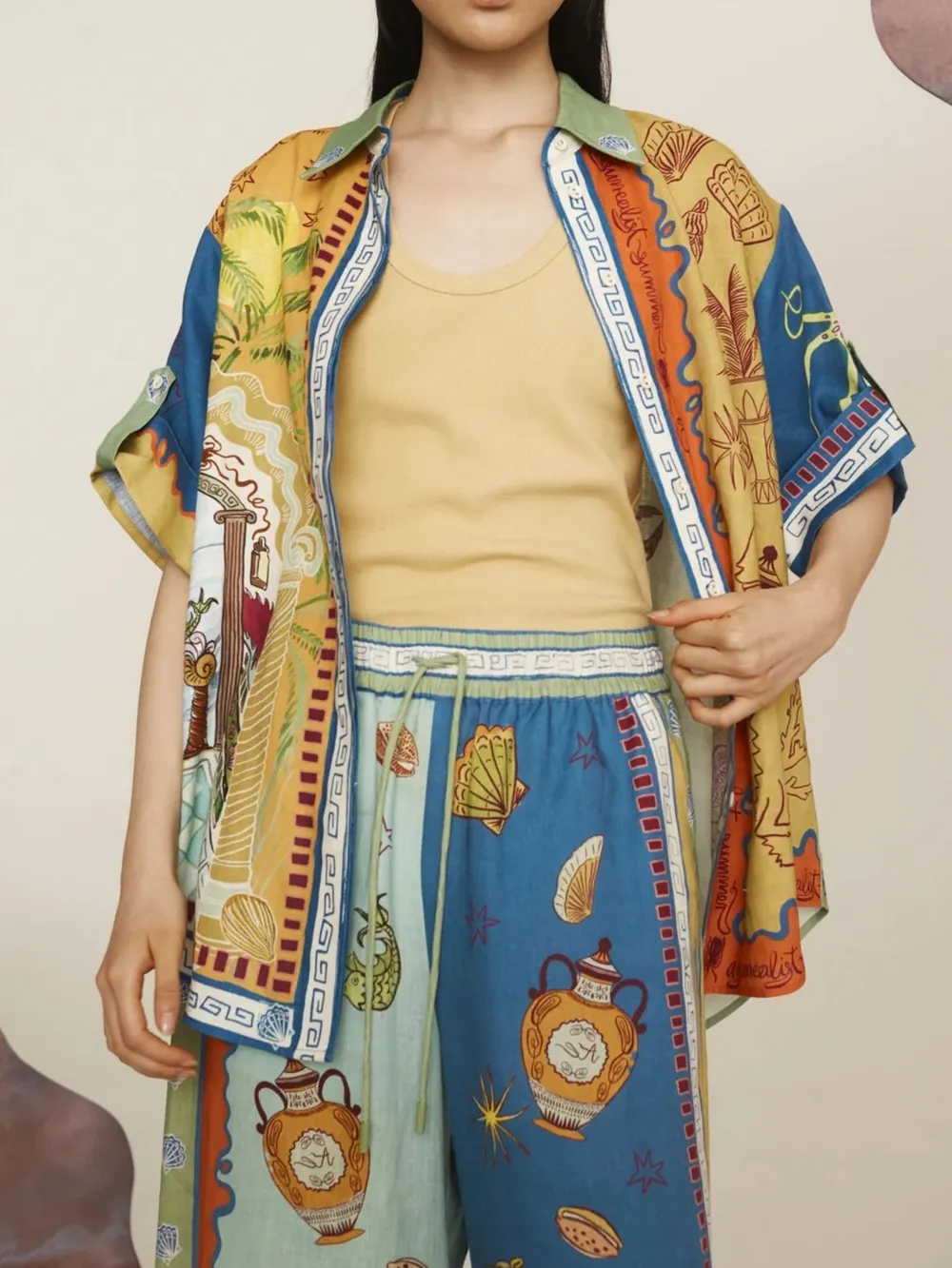 Printed Button Up Shirt and Pants Set, image 4