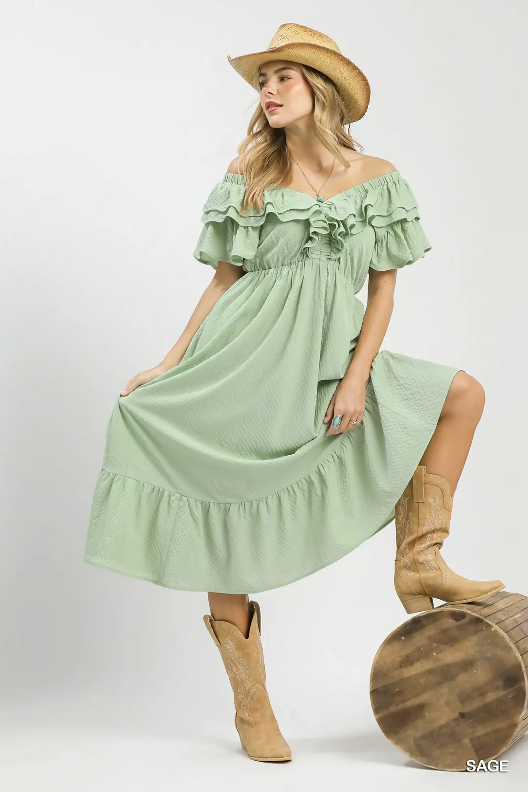 Textured Ruffle Midi Dress, image 6