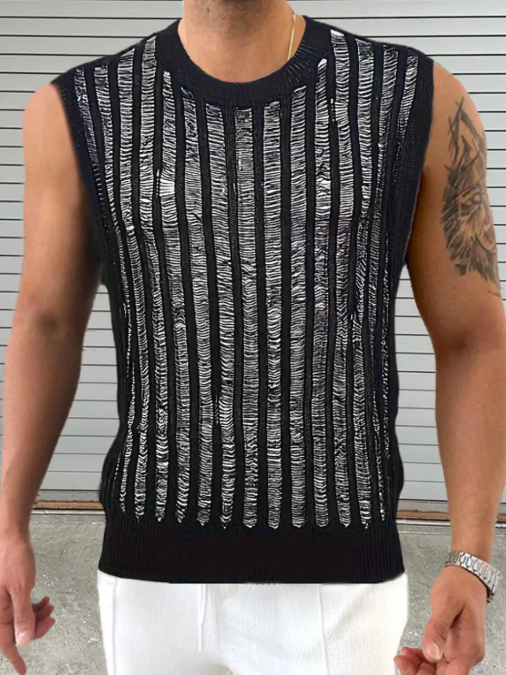 Men's Round Neck Hollow Out Sleeveless Top, image 3