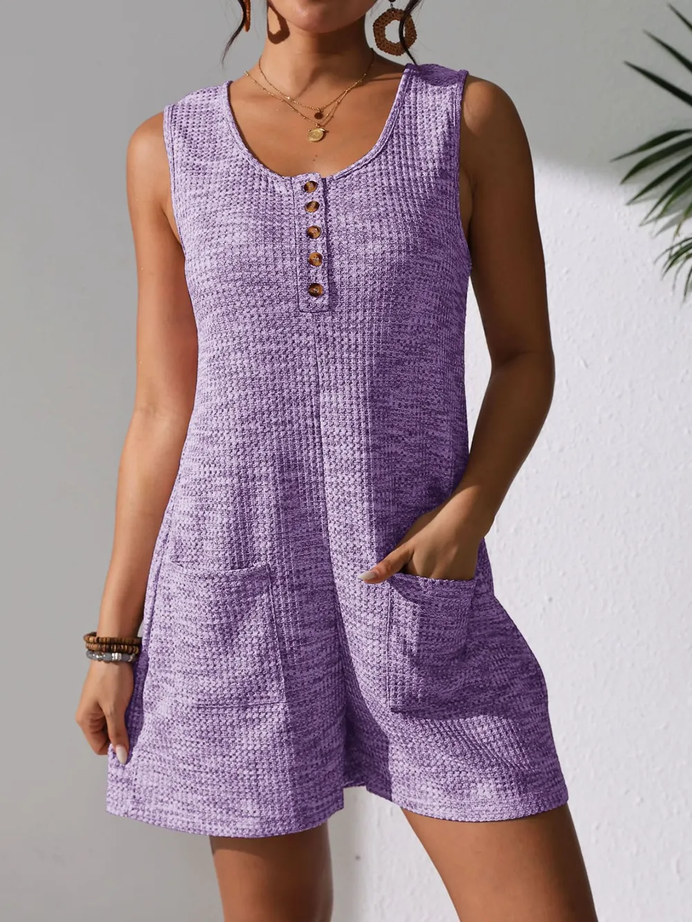 Full Size Button Front Romper with Pockets Plus Size, image 14