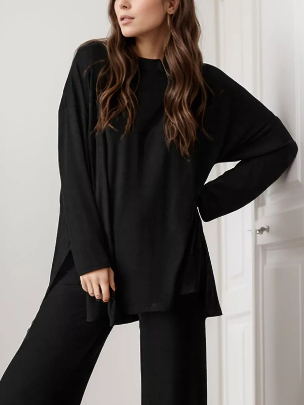 Casual Loose Long Sleeve Top and Wide Leg Pants Set, image 28