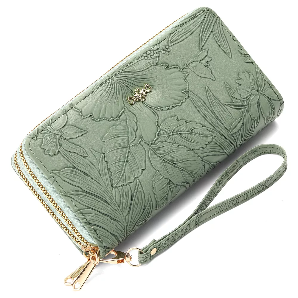 Embossed Floral Pattern Double Zipper Wallet, image 3