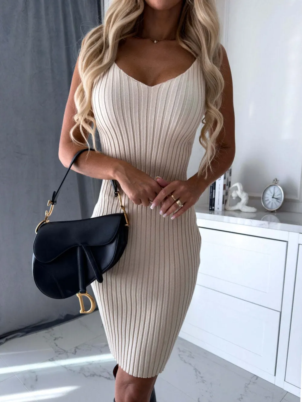Ribbed Round Neck Top and Cami Dress Sweater Set, image 10