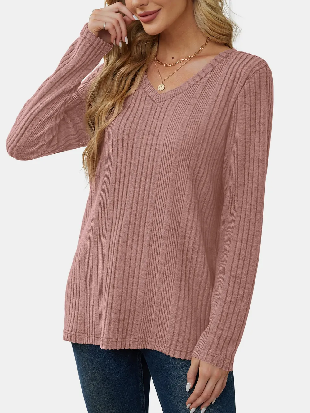 V-Neck Long Sleeve T-Shirt, image 17