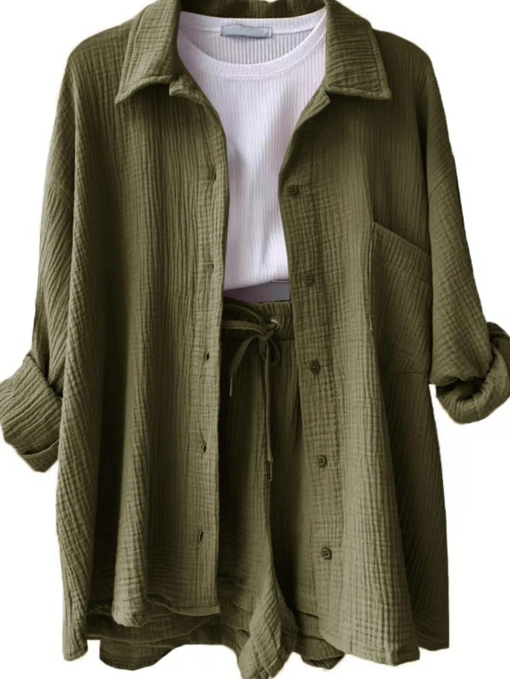 Textured Button Up Shirt and Shorts Set, image 14