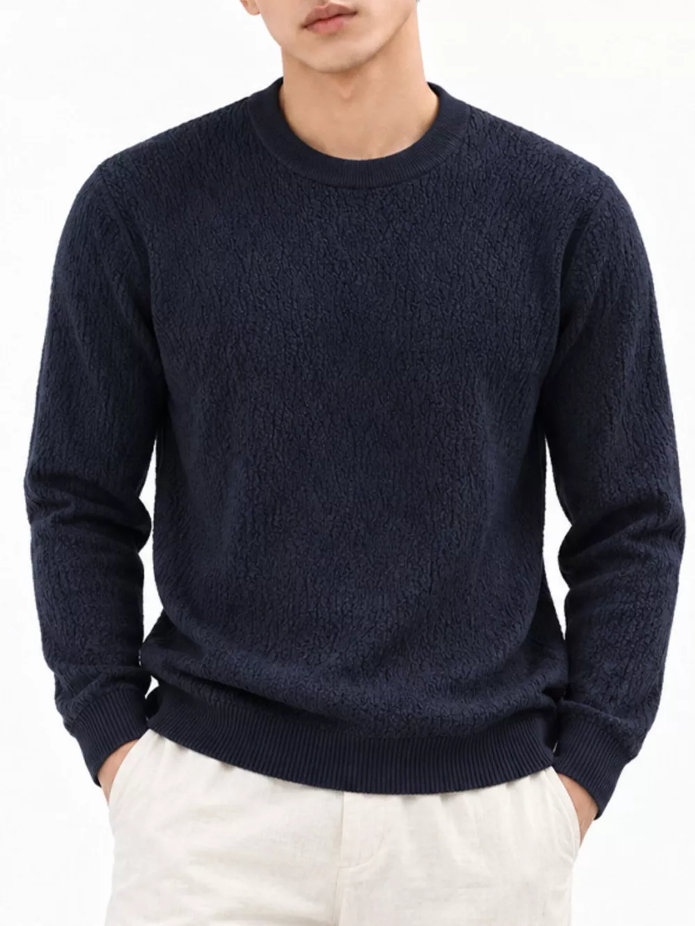 Men's Plus Size Textured Crew Neck Sweater, image 6