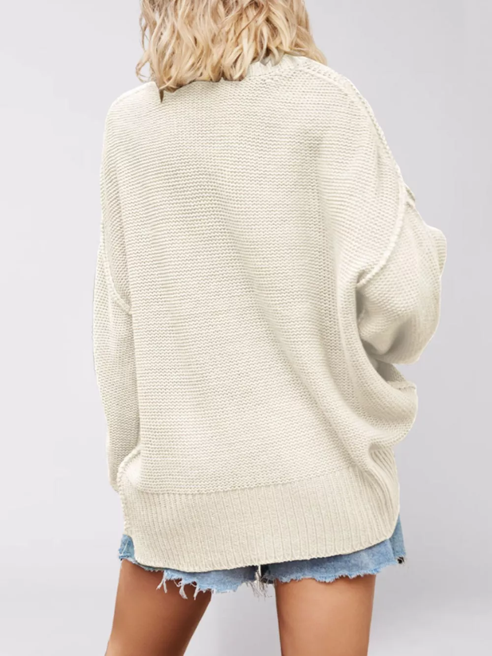 V-Neck Loose Knit Drop Shoulder Sweater, image 6
