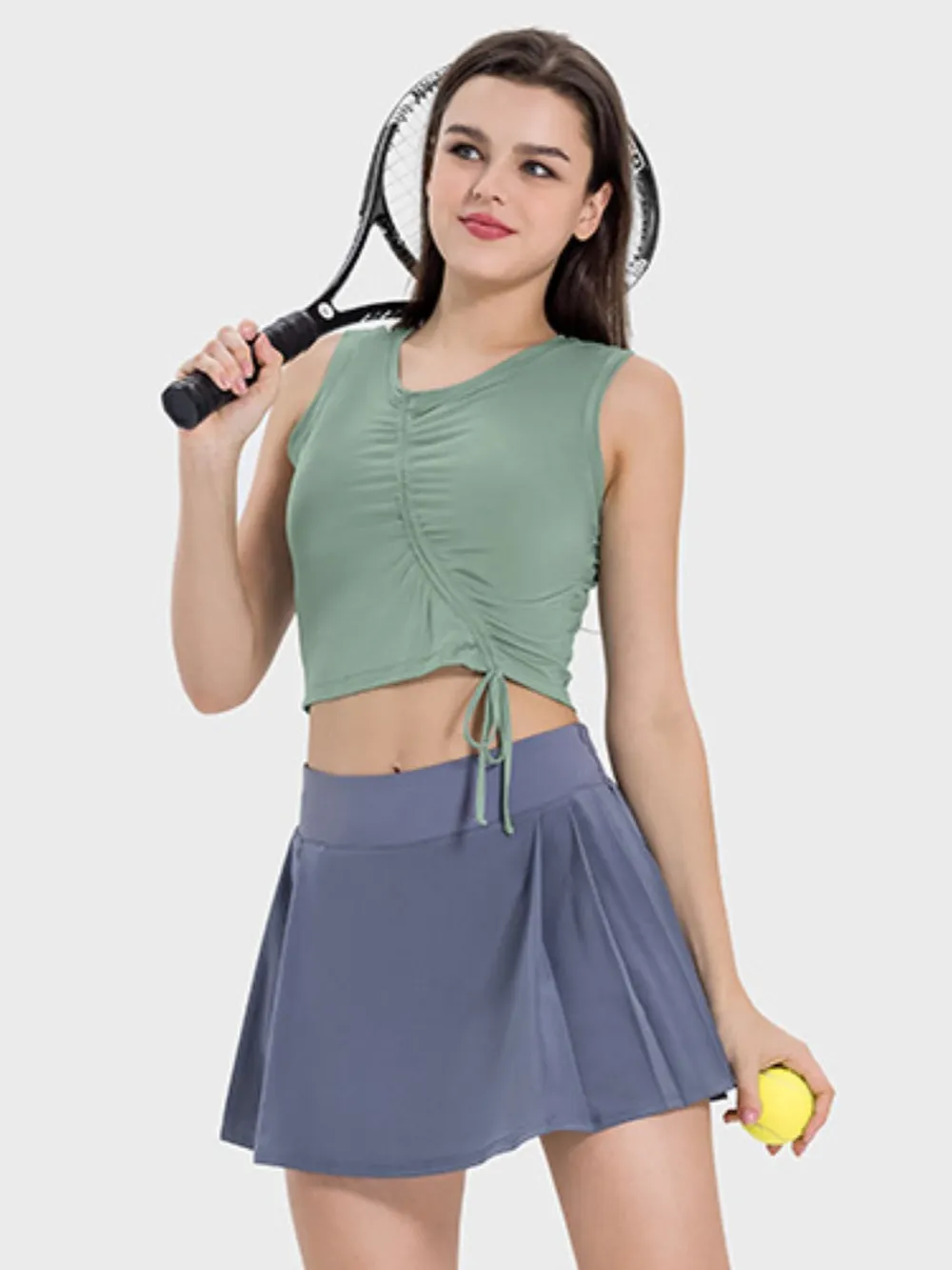Drawstring Ruched Wide Strap Active Tank, image 12