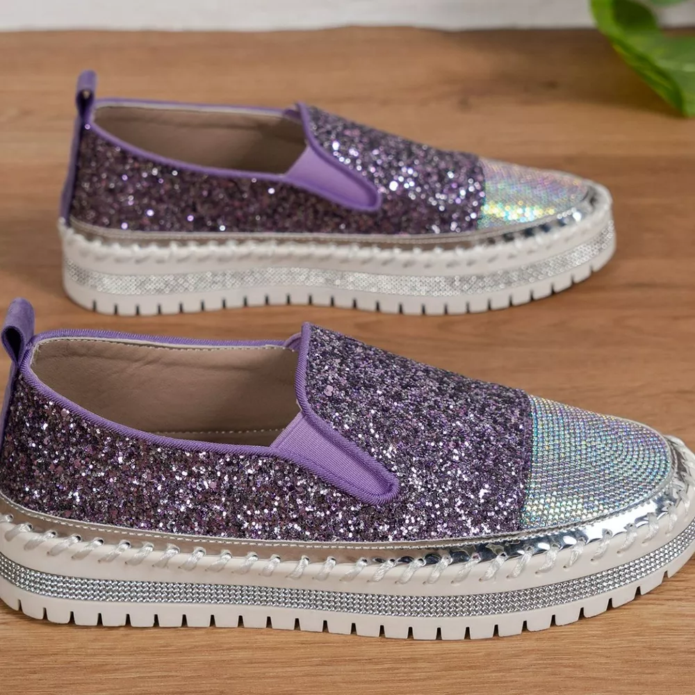 Rhinestone Sequin Round Toe Platform Loafers, image 8