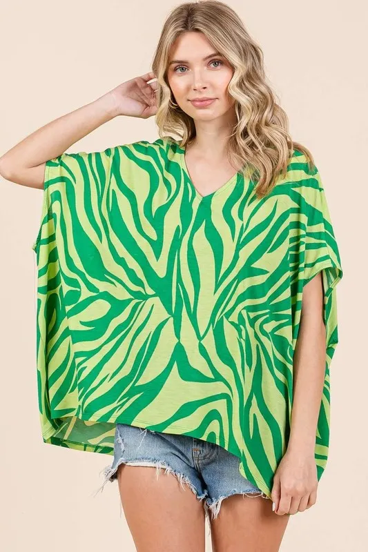 Zebra Print V-Neck Short Sleeve Oversized Top, image 3