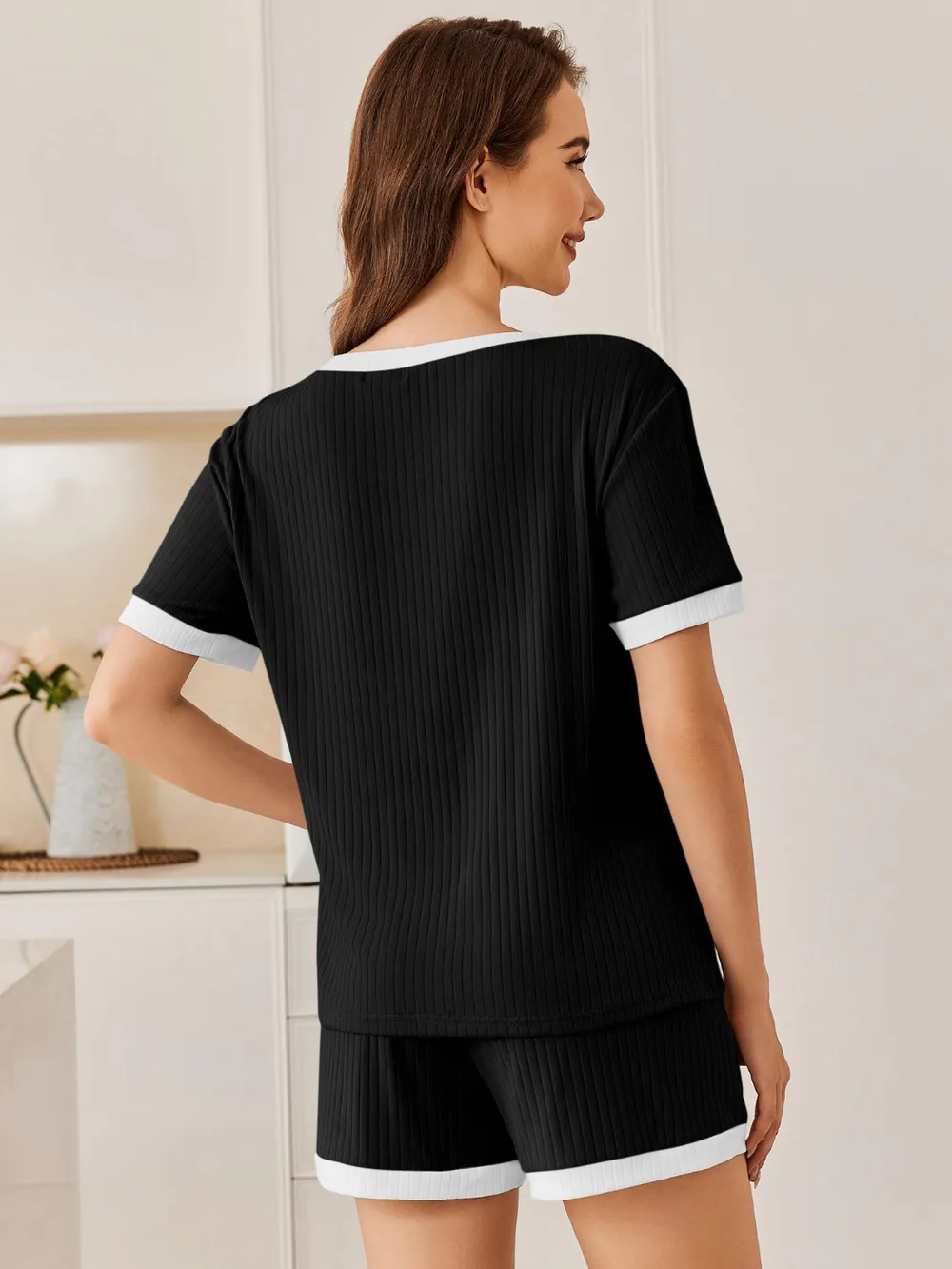 Ribbed Short Sleeve Top and Shorts Set, image 12
