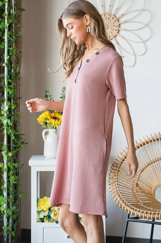 Full Size Solid Ribbed Mini Dress with Button Plus Size, image 11