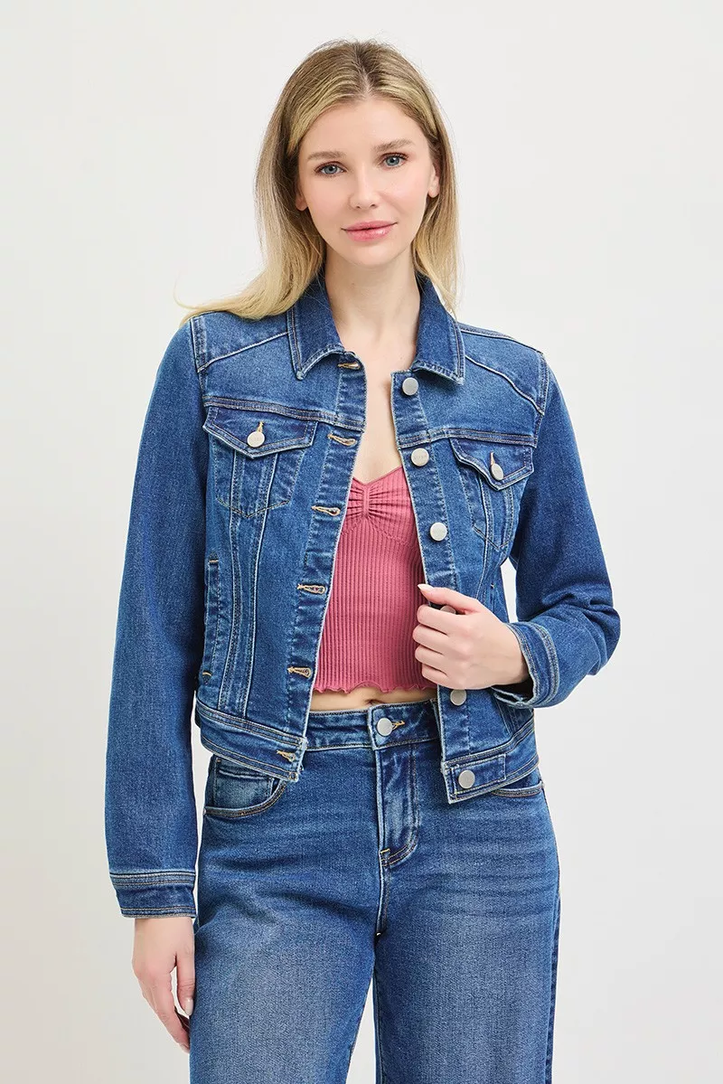 Basic Fitted Button Down Denim Jacket, image 2
