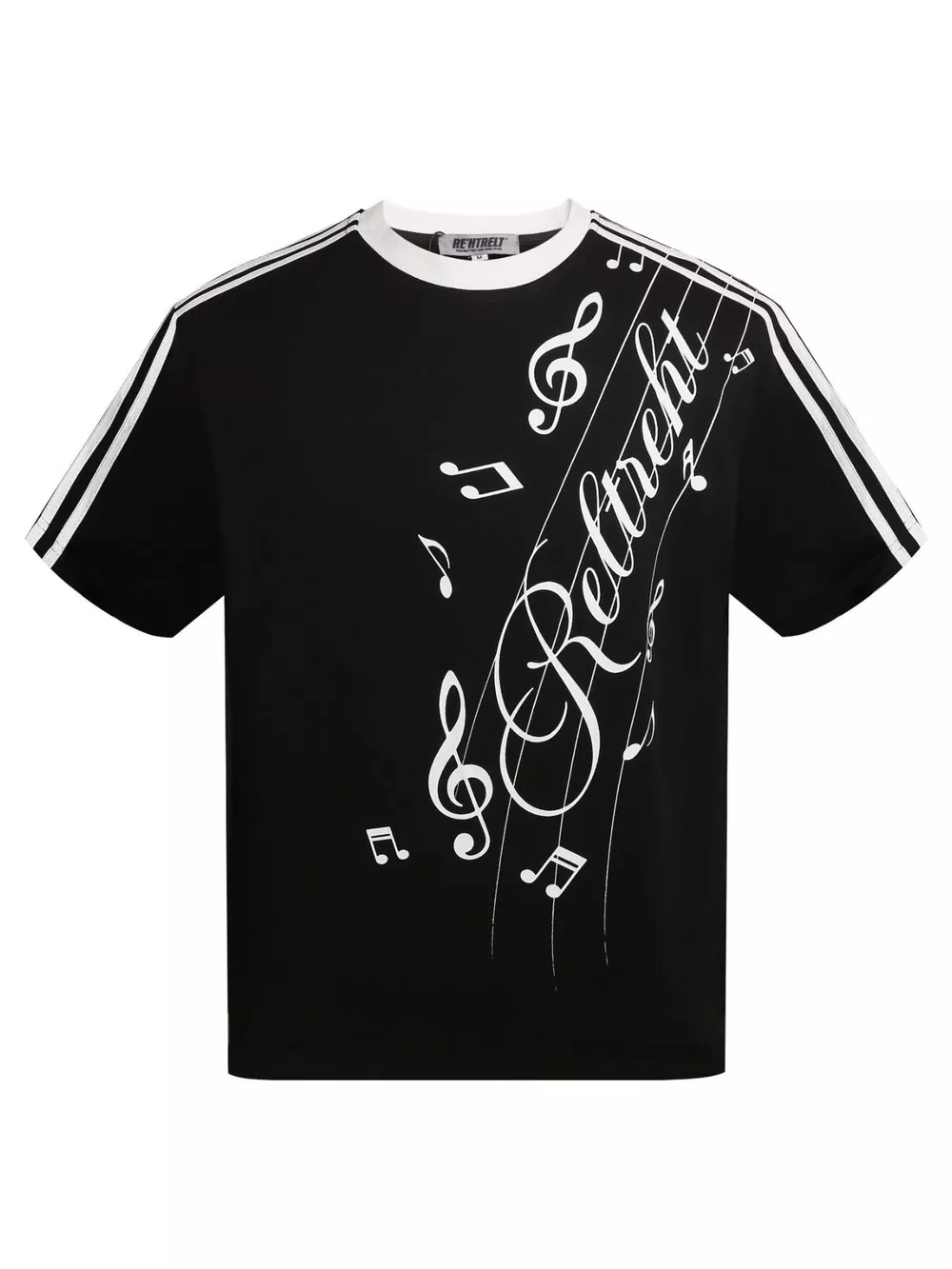 Men's Contrast Striped Music Print T-Shirt