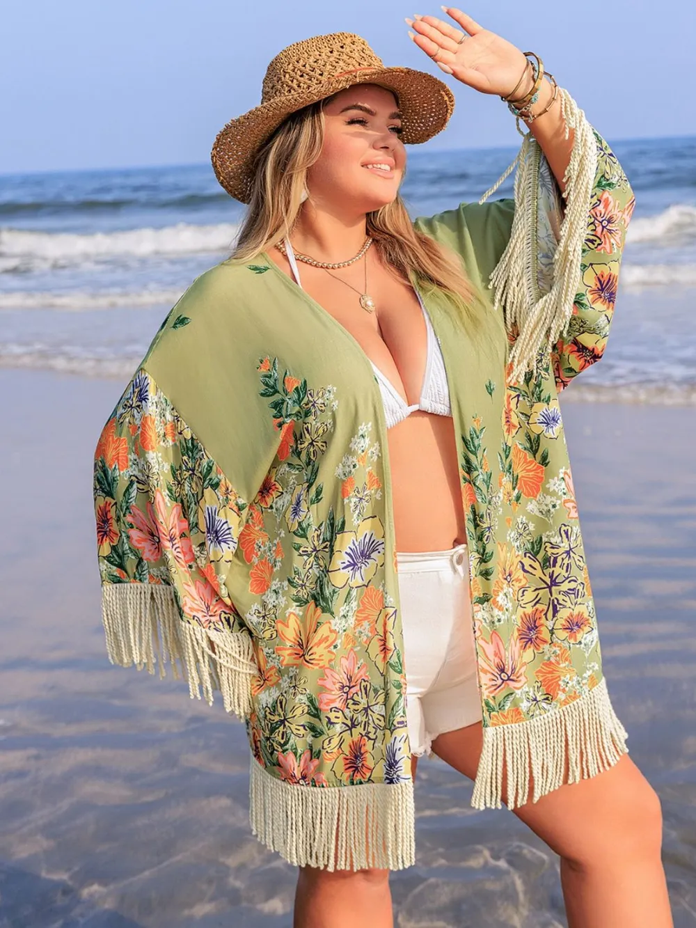 Plus Size Fringe Open Front Cover-Up, image 5
