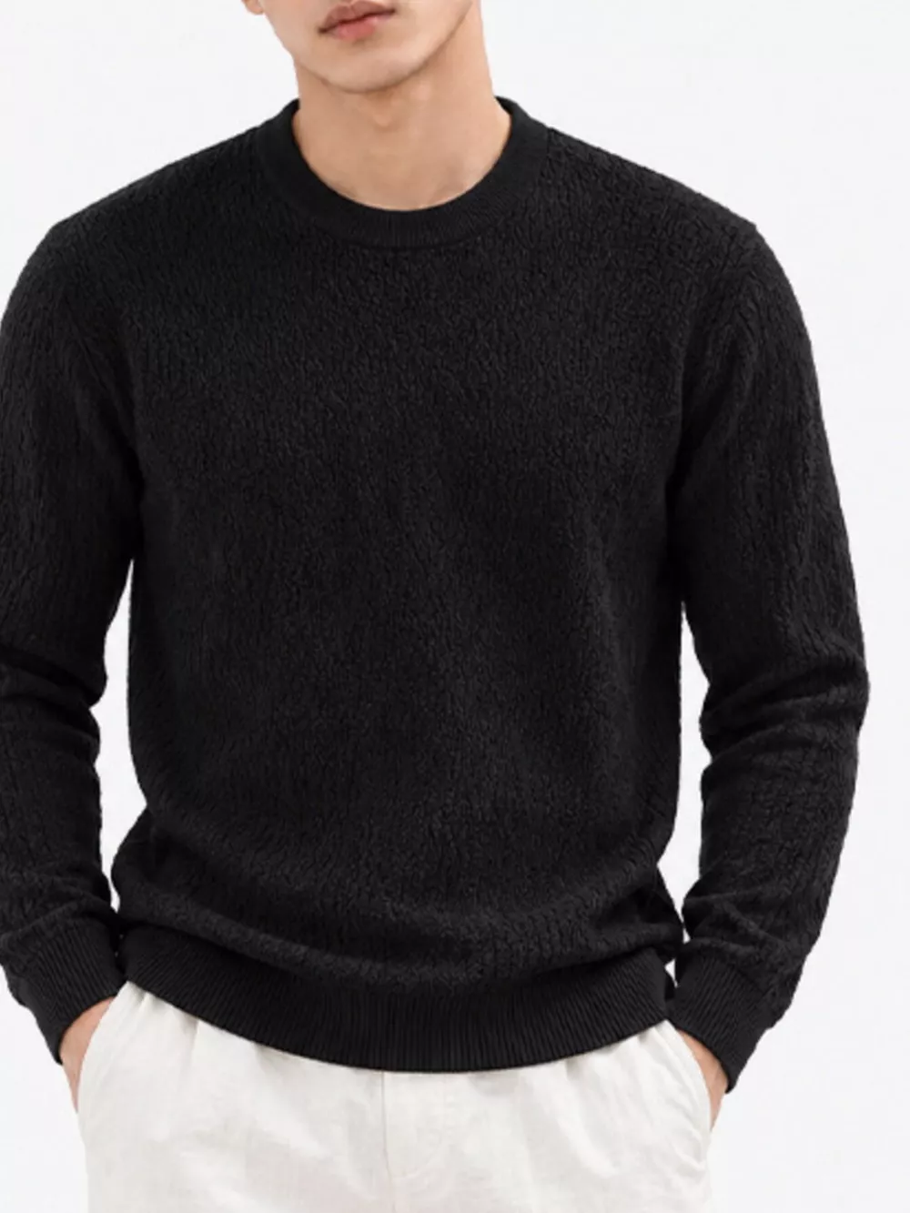 Men's Plus Size Textured Crew Neck Sweater, image 10