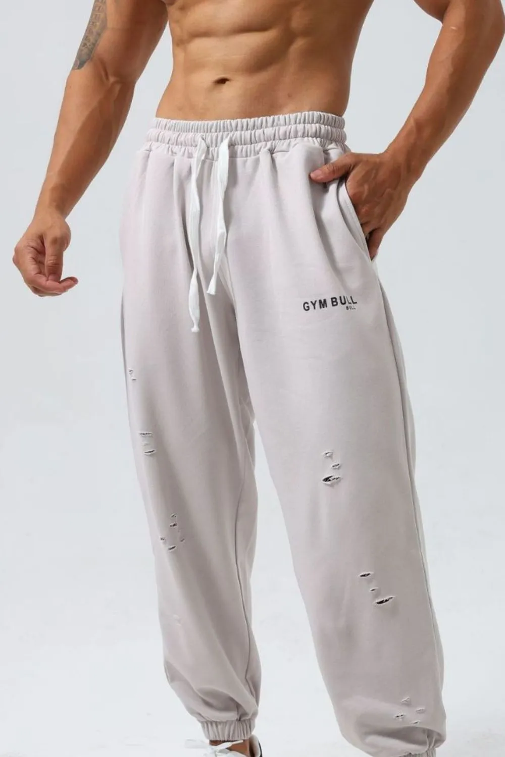 Men's Plus Size Distressed Drawstring Joggers, image 3