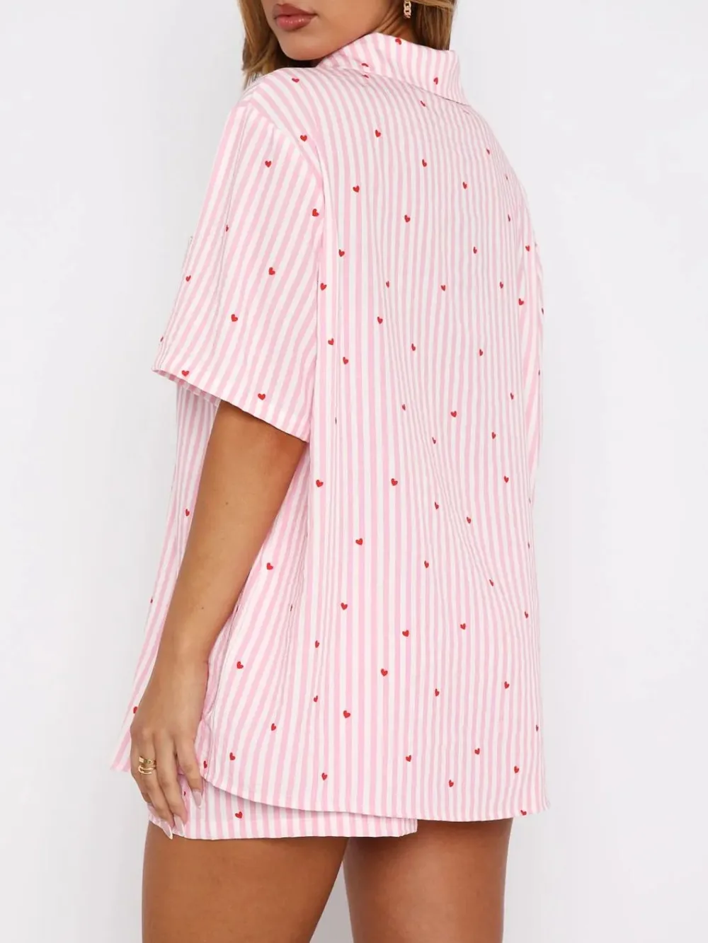 Valentine's Day Printed Collared Neck Short Sleeve Top and Shorts Set, image 14