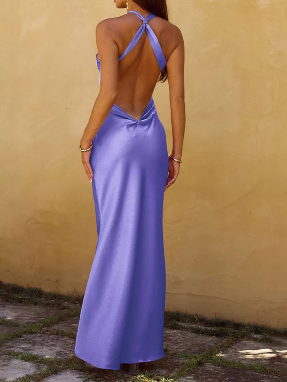 Halter Neck Satin Maxi Dress, image 8