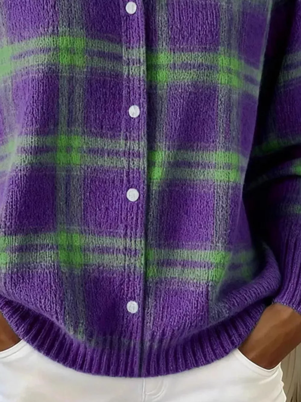 Full Size Plaid Button-Down Knit Cardigan Plus Size, image 6