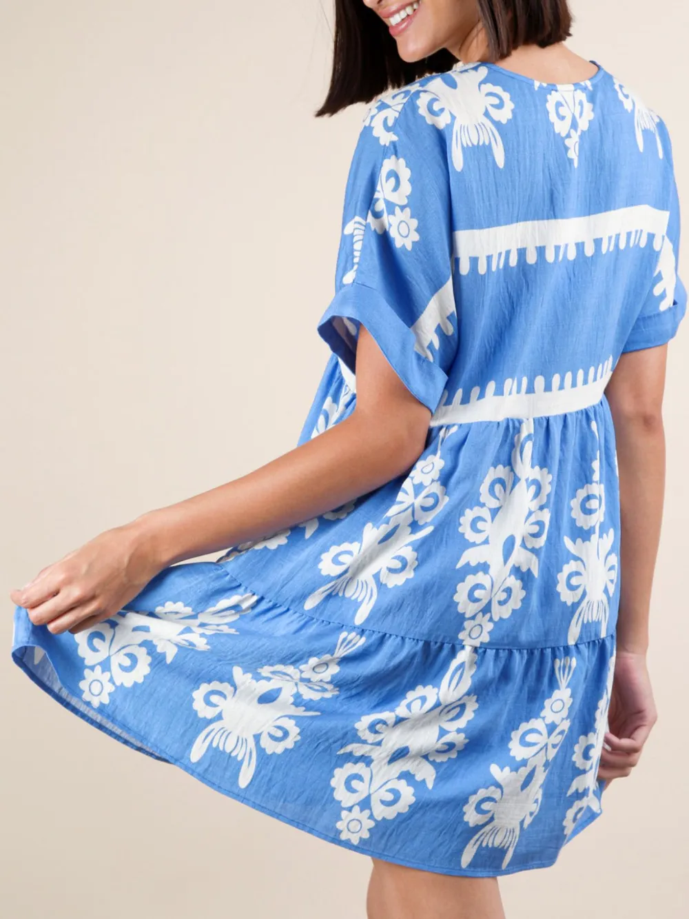 Printed V-Neck Short Sleeve Mini Dress, image 20