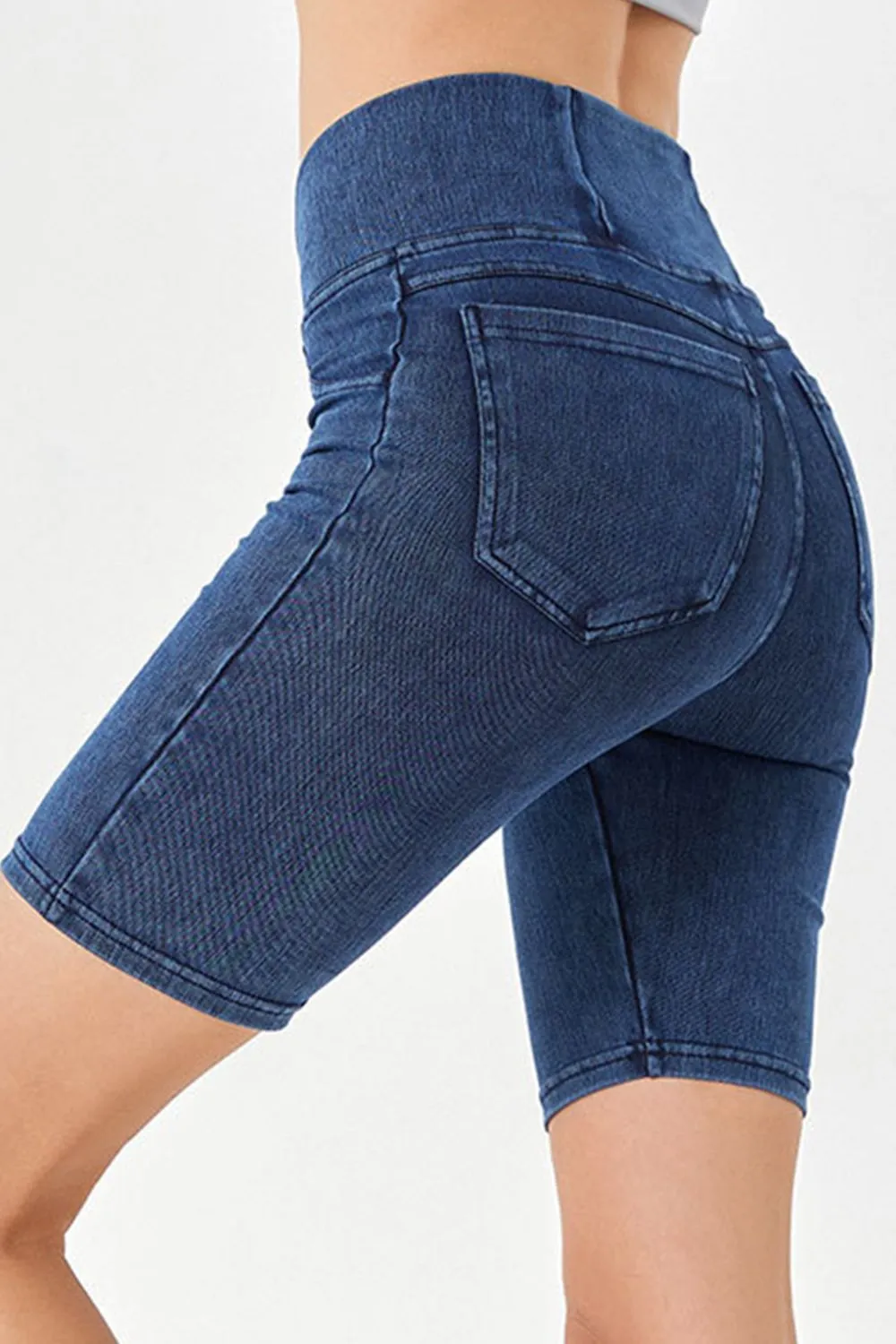 Asymmetrical Waist Denim Shorts with Pockets, image 16