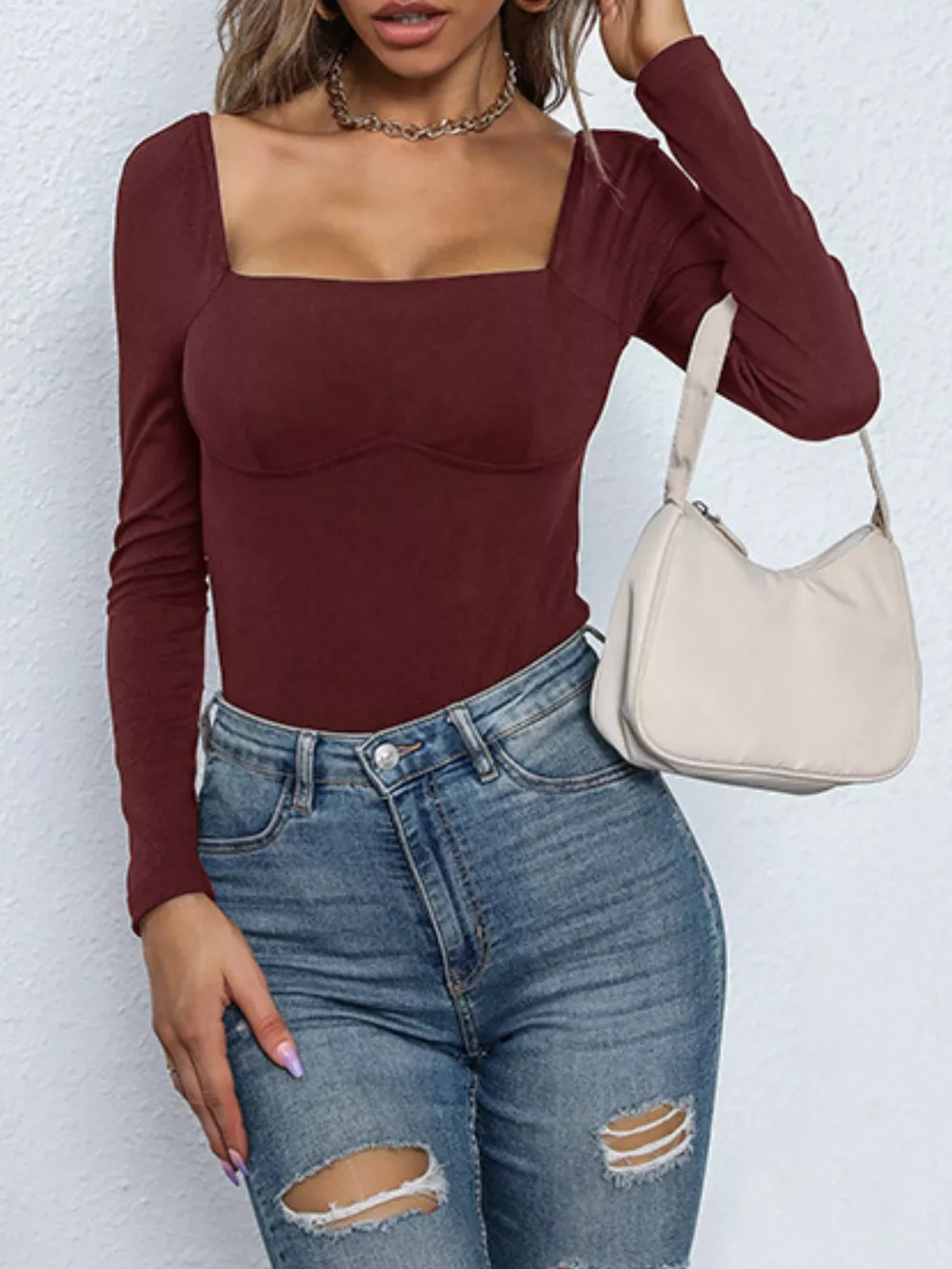 Square Neck Long Sleeve Bodysuit, image 15