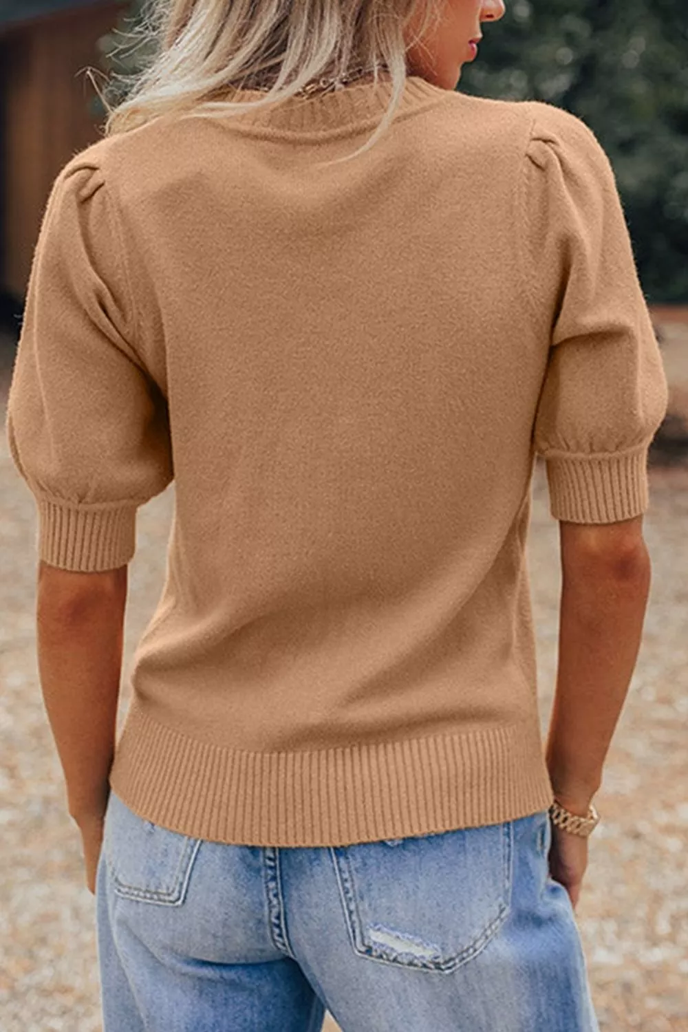 Knit Short Puff Sleeve Sweater, image 5