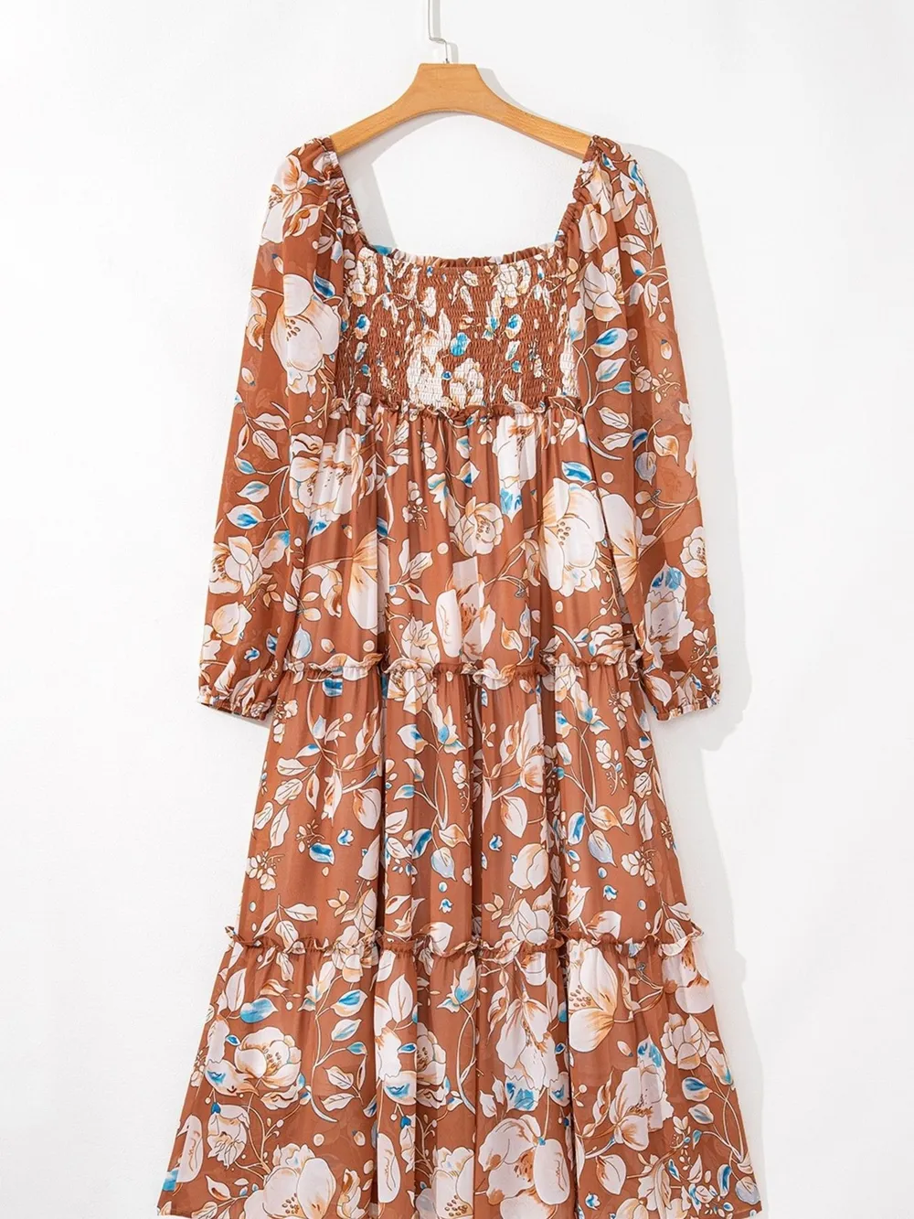 Smocked Printed Long Sleeve Tiered Dress, image 7
