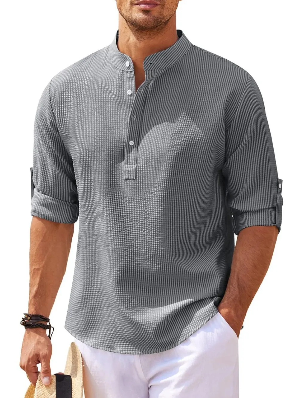Men's Full Size Half Button Long Sleeve Shirt Plus Size, image 5