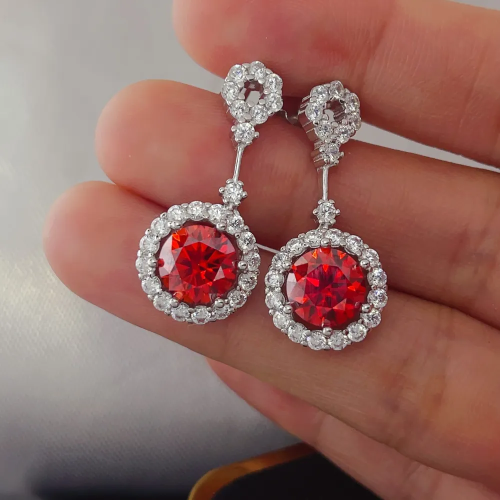 4 Carat Ruby Red Crystal Drop Earrings with Rhinestone Halo, image 2