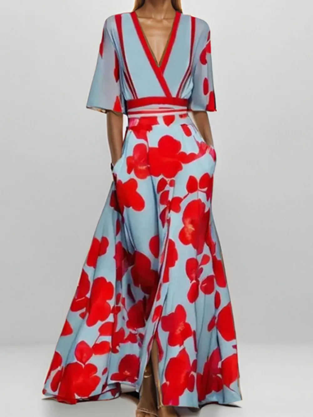 Floral Print Half Sleeve Wrap Maxi Dress, image 8