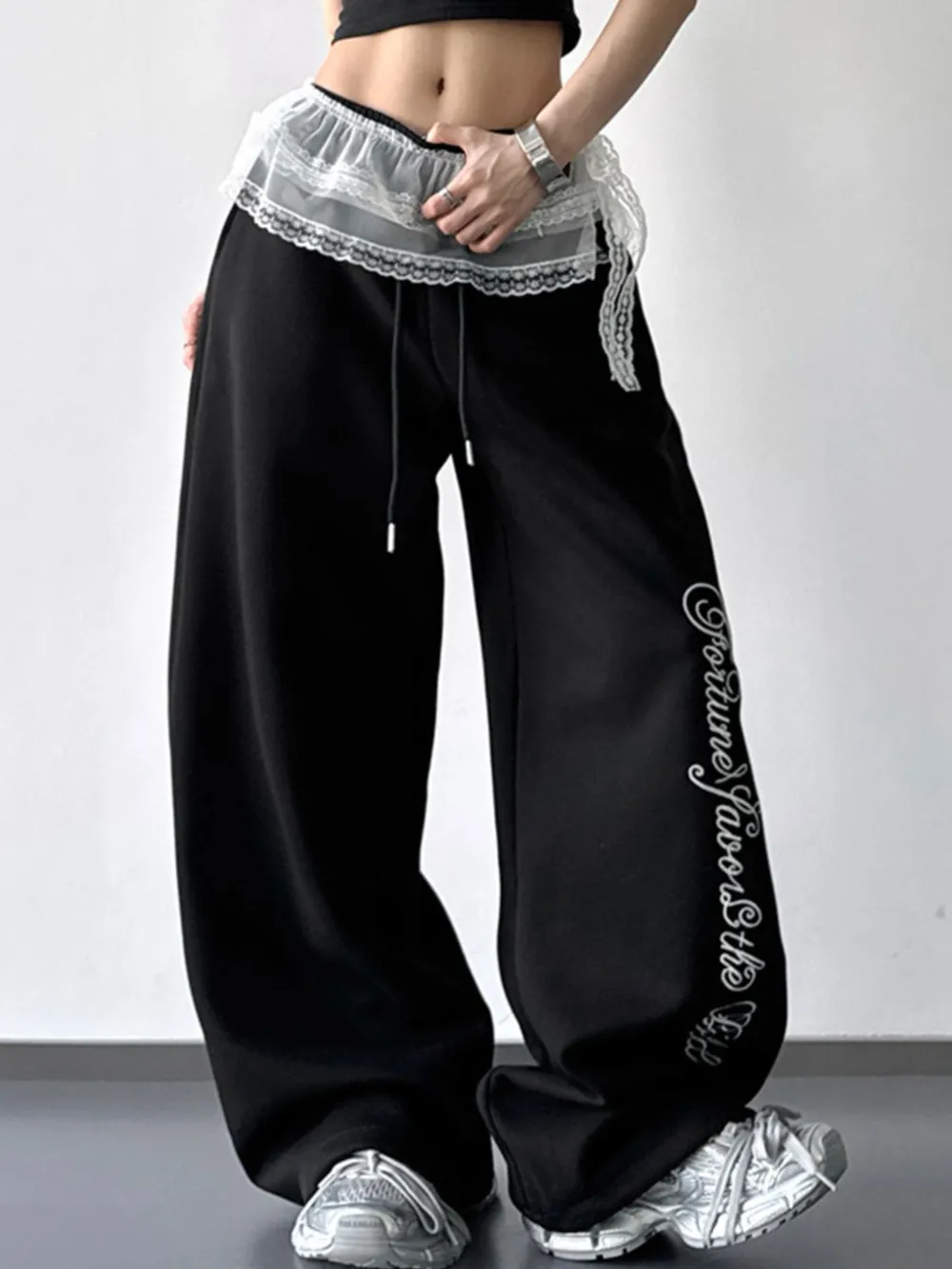 Loose Fit Drawstring Wide Leg Pants, image 2