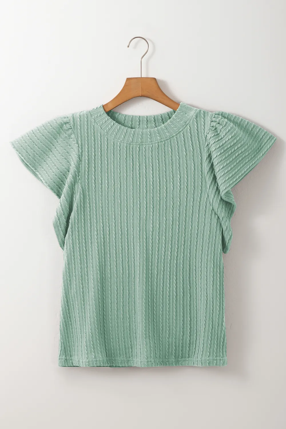 Textured Round Neck Flounce Sleeve Blouse, image 6