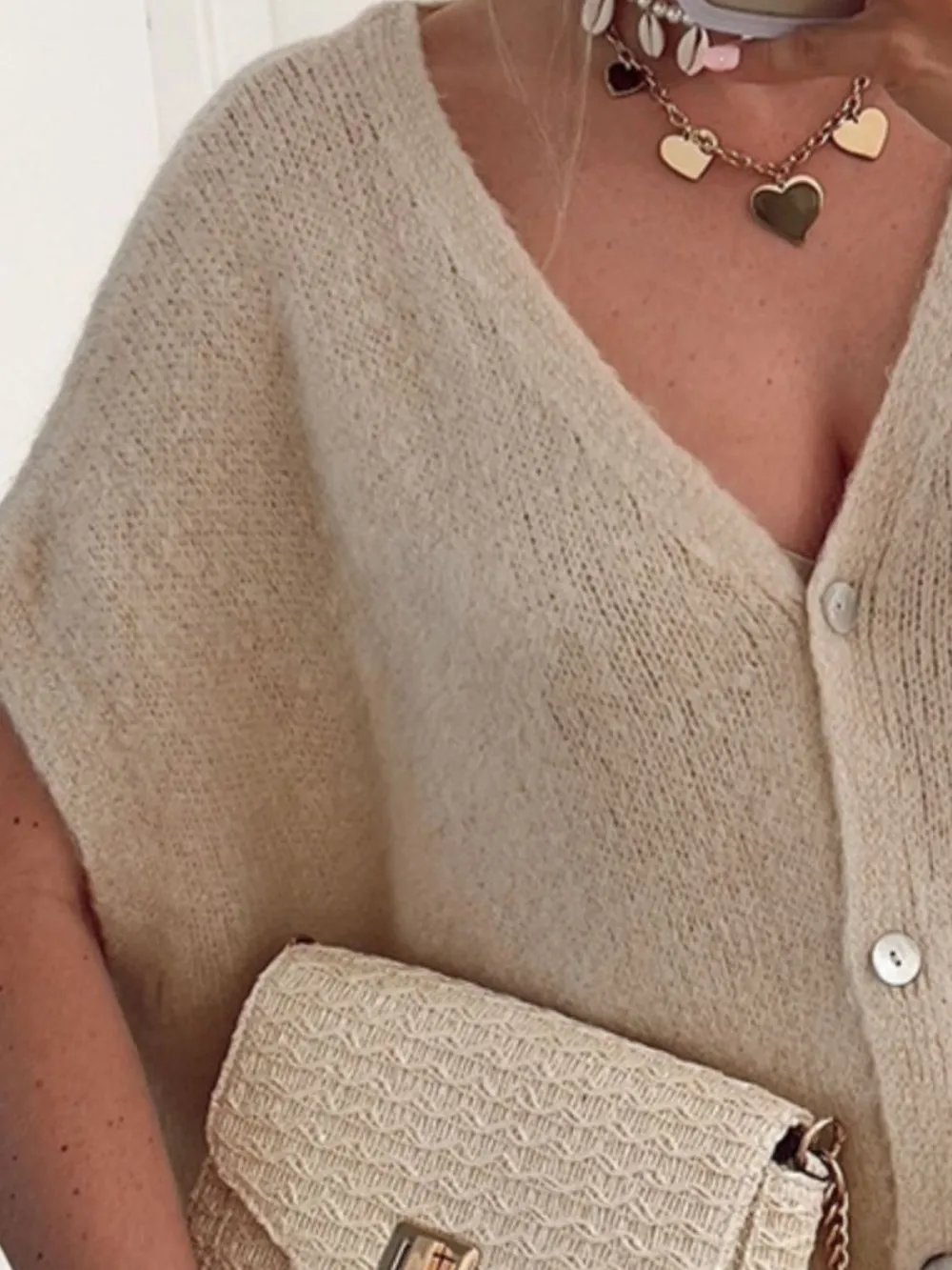 V-Neck Button Up Short Sleeve Cardigan, image 4