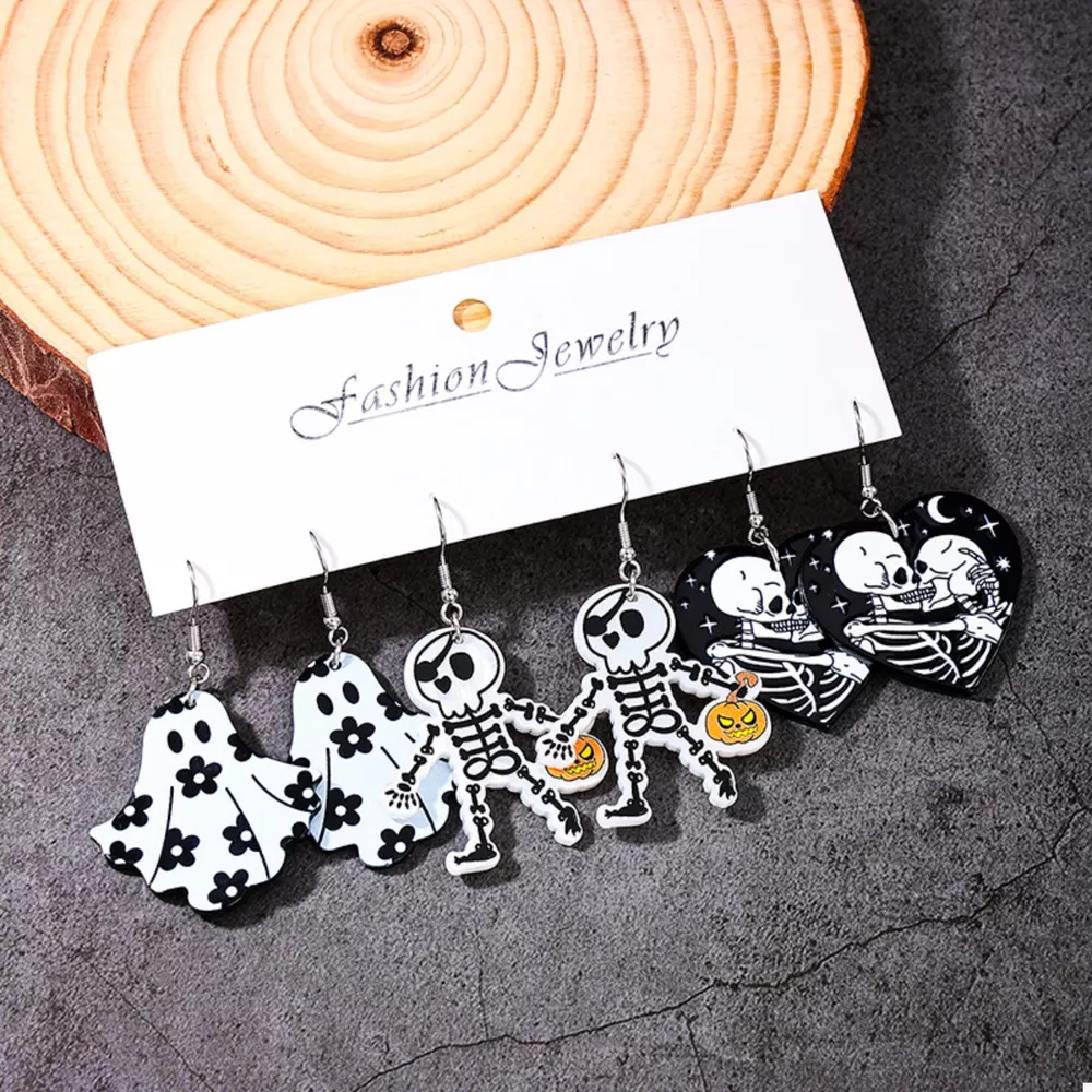 3 Pair Halloween Themed Acrylic Dangle Earrings, image 2