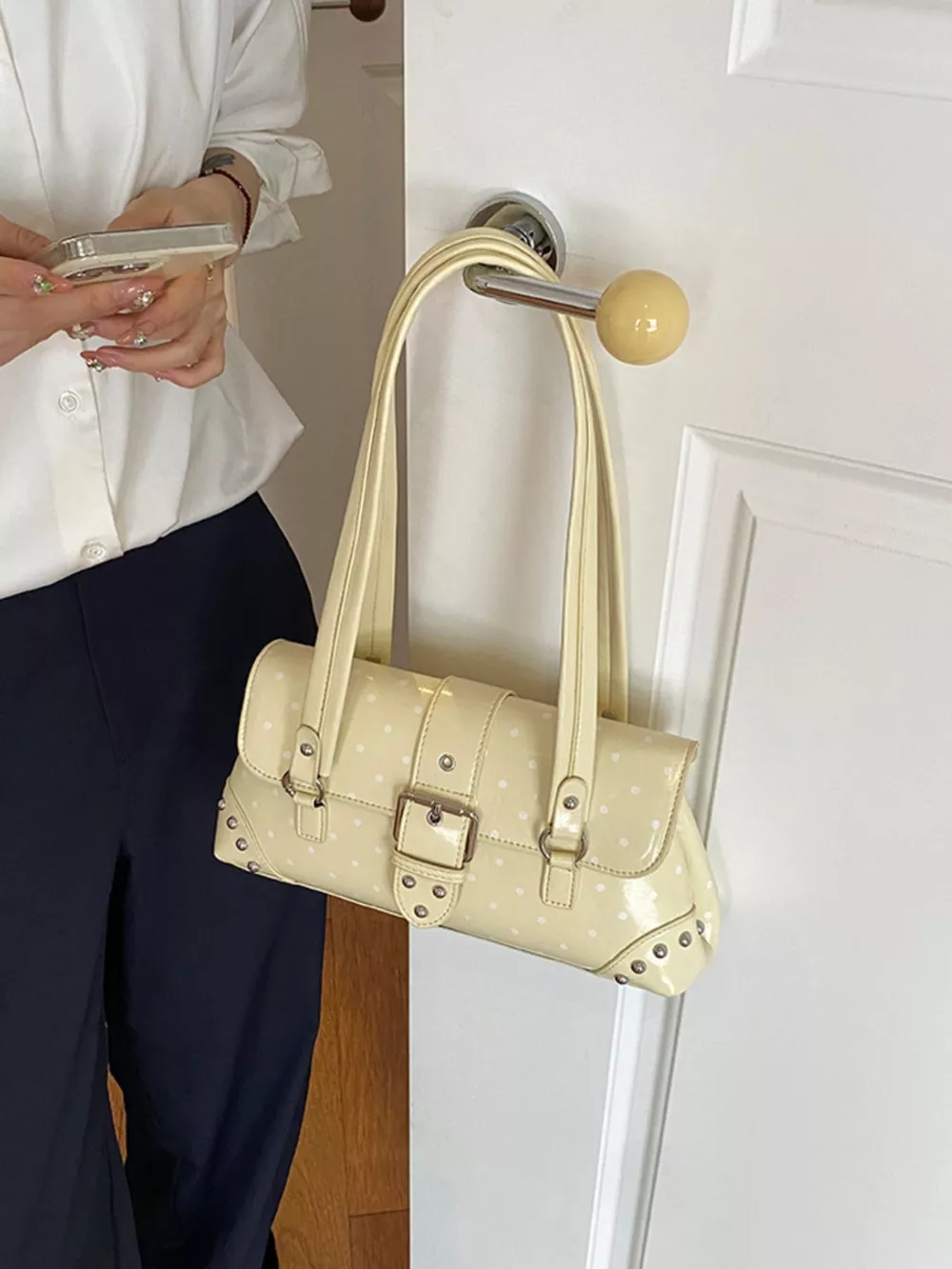 Polka Dot Studded Shoulder Bag, image 9