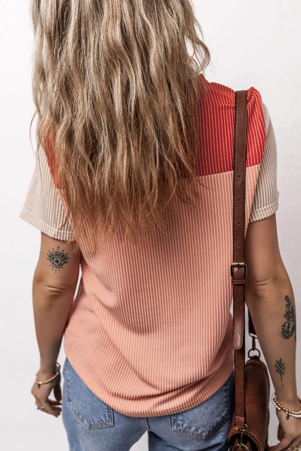 Color Block Round Neck Short Sleeve T-Shirt, image 8