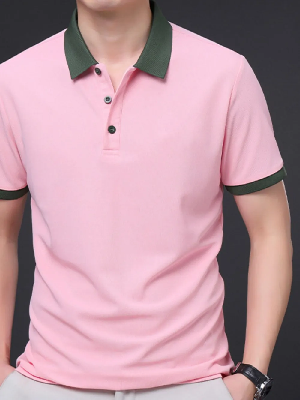Men's Plus Size Contrast Collar Short Sleeve Polo Shirt, image 10